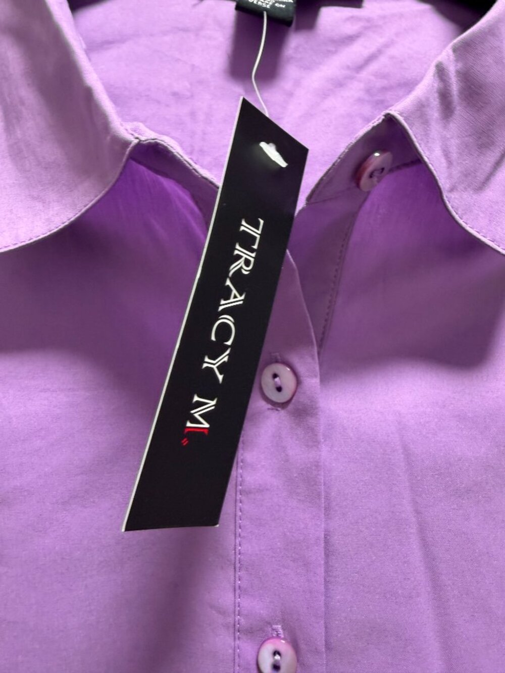 NWT Tracy M Purple Peplum Button-Up Blouse Size M
